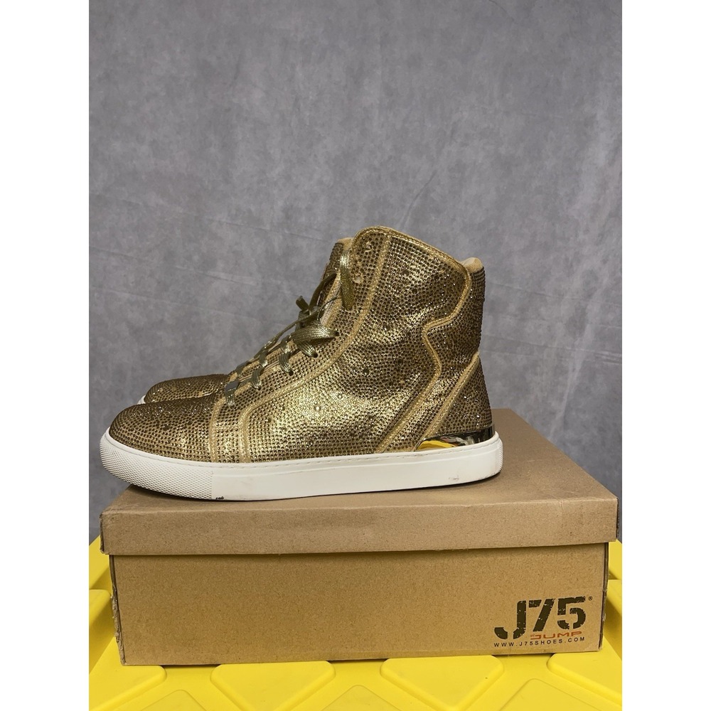 J75 JUMP SESTOS Shoes Men Size 12 Gold 24K Sequin Jewel Sparkle Blinged Sneakers